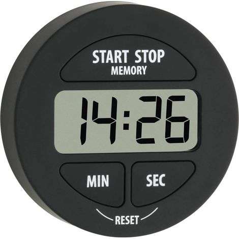Minuteur numérique noir 55mm – Boîtier caoutchouté – Fixation magnétique – Chronomètre jusqu'à 99 min – Tfa Dostmann