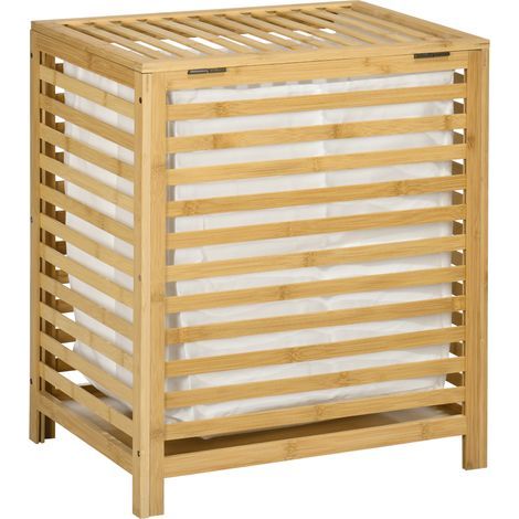 AMXCNOY Panier à linge 55 L coffre à linge en bambou avec couvercle et sac à linge amovible pour chambre et salle de bain 50 x 36 x 60 cm naturel (1/5)