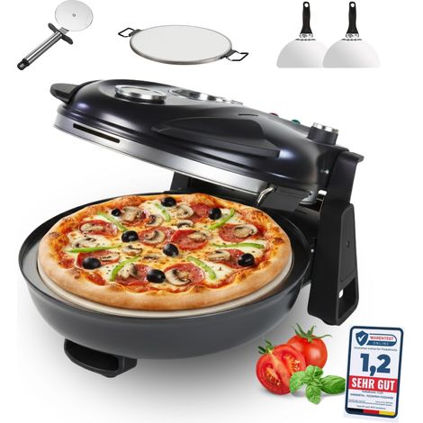 Sommertal PizzaProfi Pizzaofen, 32cm Pizzastein, schnelle 3-Minuten Pizza, 5-teiliges Set mit Pfanneneinsatz, 2x Pizzaschieber, Pizzaschneider, Steinplatte, Sichtfenster, max. 400°C