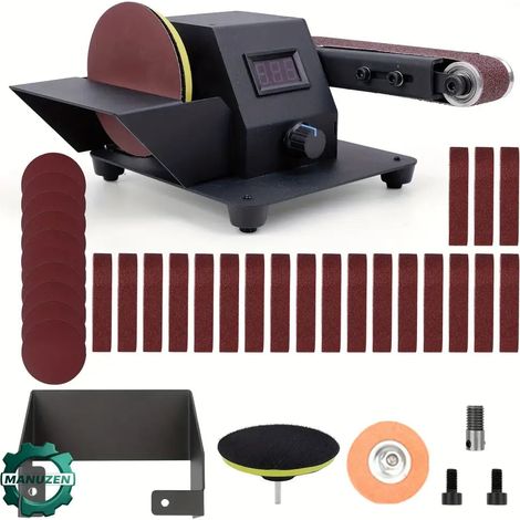 Manuzen - Ponceuse à bande et disque 350 W – kit 20 abrasifs (1/3)