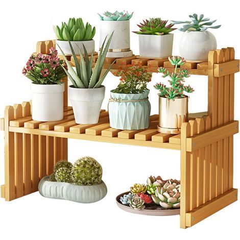Plateau de Table en bambou pour plantes, étagère à fleurs pour intérieur et extérieur, maison, Patio, pelouse, jardin, balcon, petit 40cm/15,74 pouces (1/5)