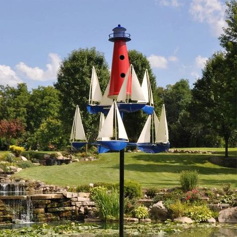 Windspiel Windturm Windfänger Gartendekoration Segelförmige Windmühle für den Außenbereich, Gartenschaukel im einzigartigen Stil, Metall Gartende (1/4)