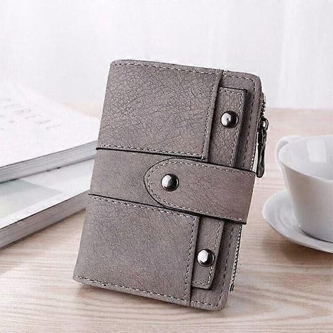 Portefeuille pliable et tendance pour femme, en cuir PU, gris clair. (1/5)