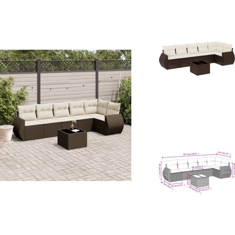 The Living Store 7-tlg. Garten-Sofagarnitur mit Kissen Braun Poly Rattan - Gartentisch (1/3)