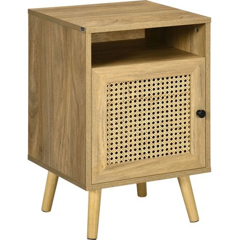 Nachttisch mit Schranktür aus Rattan und Nische im Vintage-Design, 39 x 35 x 60 cm, natur (1/5)