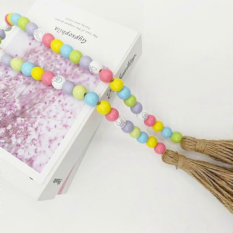 Guirlande de perles en bois avec pompon, idéale pour décorer une étagère au printemps. Décoration pour la maison (1/4)