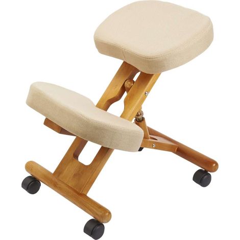 Sgabello Ergonomico Minneapolis in Legno Massello Regolabile Ecrù 44x75 cm (1/2)