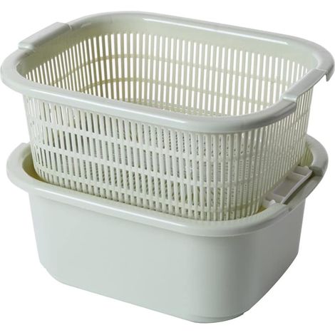 Passoire multifonctionnelle à double compartiment avec panier d égouttage Grande de cuisine en plastique épais pour fruits et légumes (1/5)