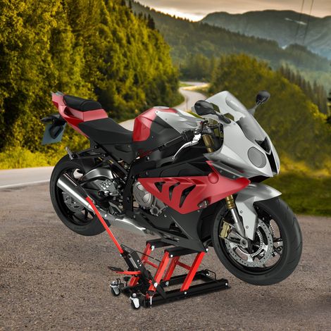 Noir Rouge 110x36x67 cm - Support de cric hydraulique pour moto 680 kg Levage de quad pour chenille de garage Hauteur réglable 24-36 cm avec