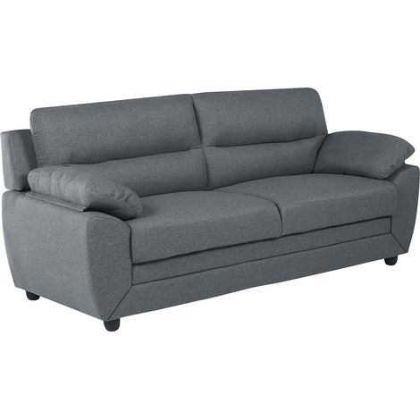 Vente-Unique – Canapé droit 3 places en tissu polyester gris anthracite – Confort ferme – Dimensions 201x88x82 cm – Accoudoirs courbés
