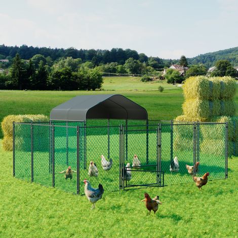 XL Hühnerstall mit Dach Hühnerhaus 10㎡ Hühnerkäfig Hühnergehege Kleintierstall DIY Futtertür 4mx3mx1.5m (1/5)