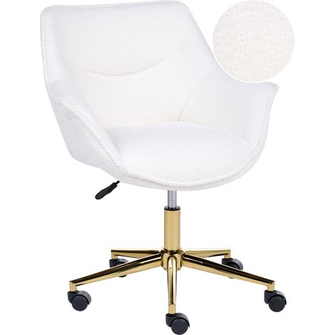Silla de oficina giratoria moderna con reposabrazos altura ajustable de bouclé blanco Ardelle (1/5)