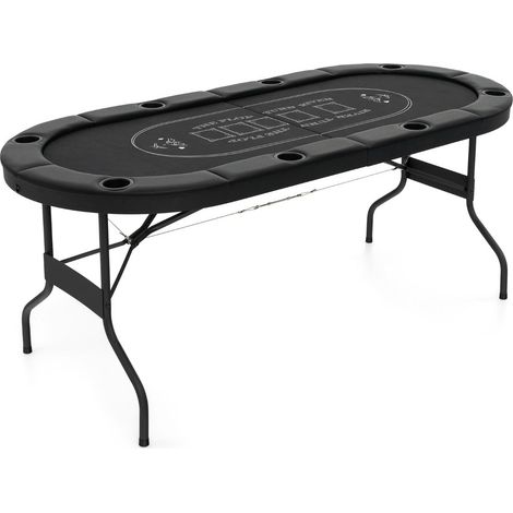 Table de poker ovale pliable 182 x 82 x 75 cm pour 8 joueurs confort rembourré design noir en feutre cuir PU
