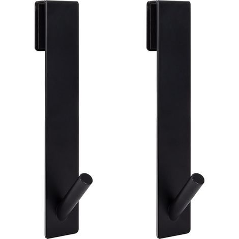 2pcs Crochets de Porte de Douche, Acier Inoxydable Crochets de Suspension pour Serviettes Sans Perçage sur Porte de Douche sans Cadre pour Salle de Bain(17,8cm Noir) (1/5)