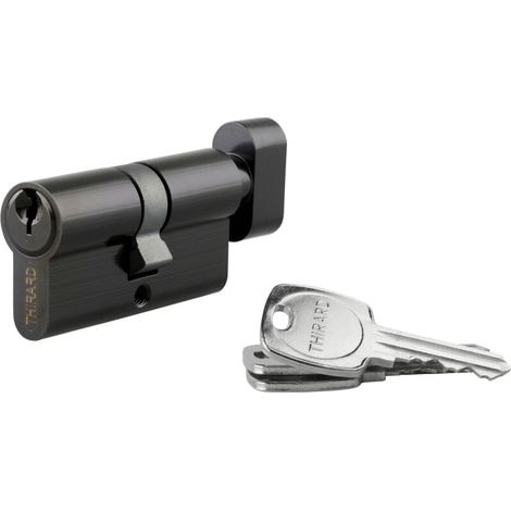 Cylindre de serrure à bouton 30 x 30 mm – Protection anti-arrachement – 3 clés crantées – Finition noire – Pour portes intérieures (1/2)