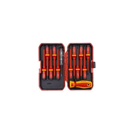 Coffret de 13 tournevis isolés VDE – Chrome vanadium 1000V – Têtes traitées phosphate manganèse – Prise antidérapante pour précision- (1/5)