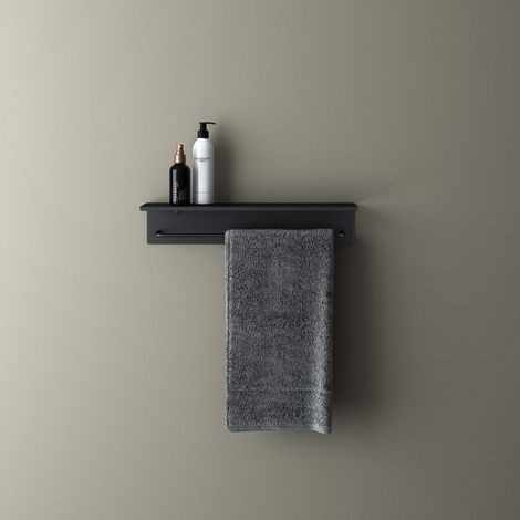 doporro Portasciugamani con Ripiano 50x10x10cm, Mensola Bagno con Portasciugamani in Acciaio Inossidabile MMF258, Nero Opaco