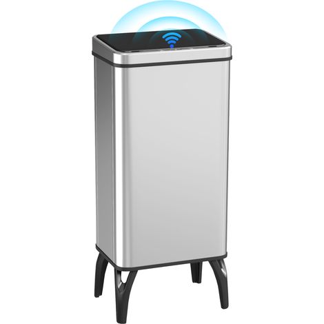 HOMCOM cubo de basura cocina automático 50 L, papelera de cocina de acero inoxidable con sensor infrarrojo, cierre suave, patas, antihuellas, plata