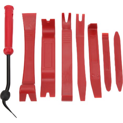 Kit de 8 outils de démontage auto, ensemble de dépose de panneaux et garnitures, entretien et réparation de tableau de bord, rouge, accessoires de désinstallation intérieure. (1/5)