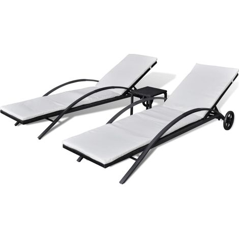 Conjunto de dos tumbonas 200 cm con mesa de resina trenzada negra 020011915