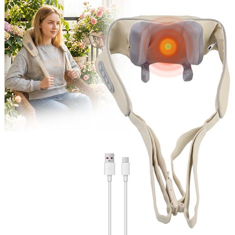 Verbessertes Kabelloses Nackenmassagegerät, 4D Shiatsu-Nackenmassagegerät mit Knet Massage, elektrisches Massagegerät für Nacken Schulter Rücken Bein, Geschenke, Beige (1/5)
