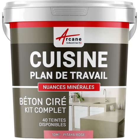 Béton ciré cuisine, plan de travail, crédence, évier sol et mur revêtement mural décoratif kit complet - 10 m² (en 2 couches) Pitaya Rose - ARCANE INDUSTRIES
