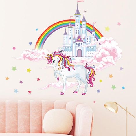 Sticker mural Château de Licorne et Pays des Fées pour chambre de fille (1/5)