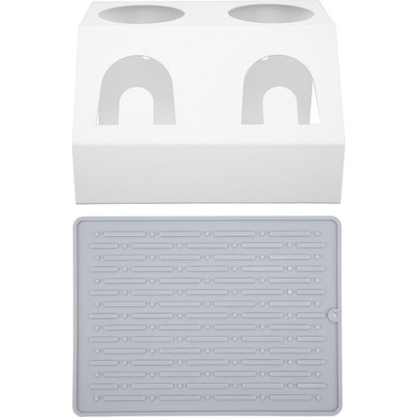 Égouttoir bouteilles Sodastream - Support double trou en fer et silicone blanc avec tapis antidérapant pour séchage rapide (1/5)
