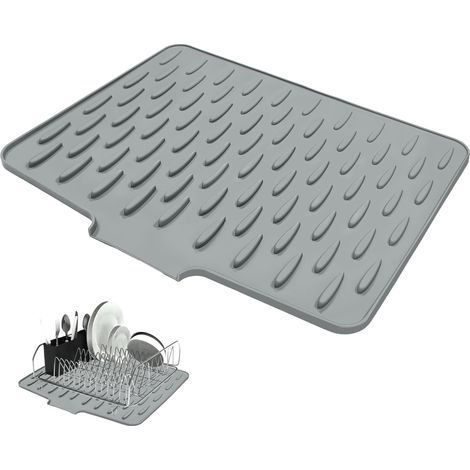 Dish Draining Mat 40x32 cm, Silicone Draining Mat, Silicone Sink Organizer, Non-slip Water Channel, Suitable for Kitchen Worktops and Sinks (Grey) (1/5)