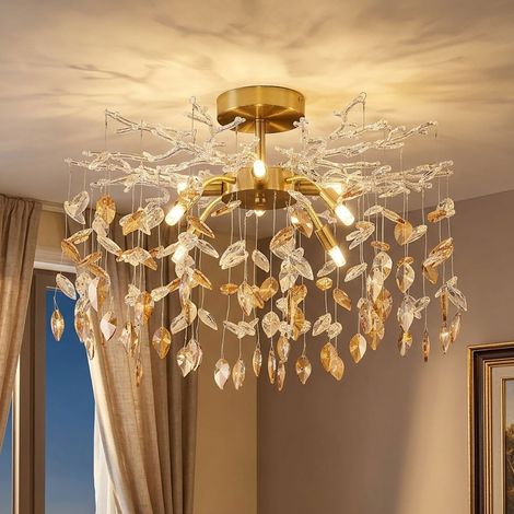Deckenlampe Deckenleuchte Wohnzimmerlampe Kristalloptik Gold Metall Ø 61 cm (1/5)