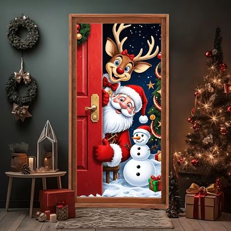 Bannière de porte de Noël 90x180cm Polyester Élastique Motif Festif (1/2)