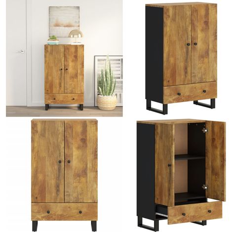 Buffet haut avec tiroir 60x33x100cm bois massif manguier et fer - Buffet Industriel - Meuble Rangement - Bois Massif - Manguier - Commode - Home & Living (1/5)