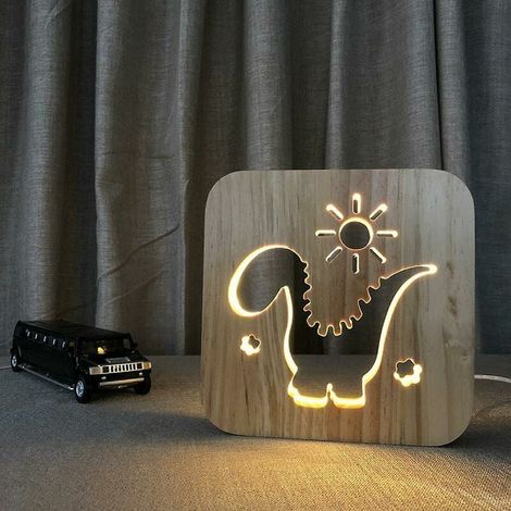 VURAHOME - Enfants Dinosaure Veilleuse Creative 3D Lampe En Bois Lumières En Bois Simple 3D Lumières Décoratives Sculpture Sur Bois Motif Led Veilleuse pour Bureau (1/3)