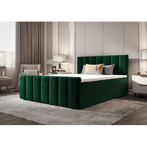 Lit Boxspring - Vert Bouteille - 180 X 200 Cm - Matelas À Ressorts Bonnell - Lit Double - Lit De Chambre (1/4)