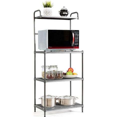 COSTWAY Microonde Scaffale da Cucina per Microonde in Metallo a 4 Ripiani, Carrello per Microonde Scaffalatura Organizzatore Portaoggetti, 60 x 34,5 x 136 cm (Grigio)