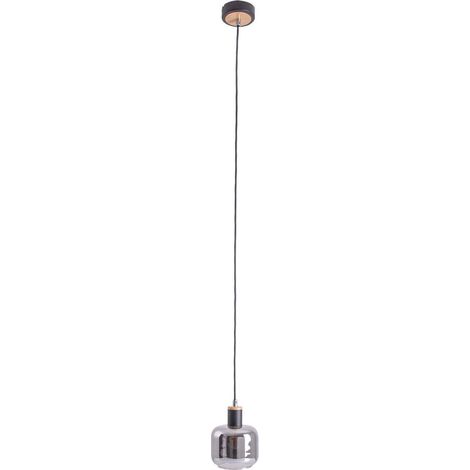 Suspension Luminaire en Métal et Verre Fumé Noir, Style Rétro avec Accents Bois, E14, 80 x 20 cm - PANGIVO (1/5)
