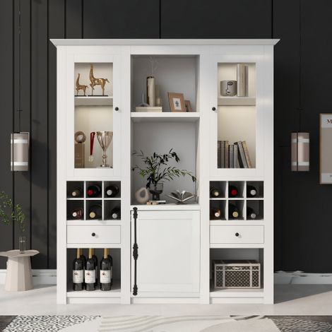 Vitrine Armoire à LED contemporain, Meuble de rangement pour salon ou salle à manger, Blanc (1/5)