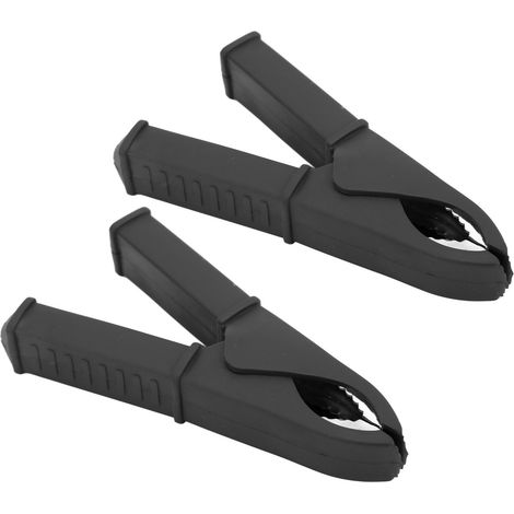 2 Krokodilklemmen (100 mm) aus Vollkupfer, isolierte elektrische Prüfklemmen, schwarze Federklemmen, 2er-Pack für Batterien (1/5)