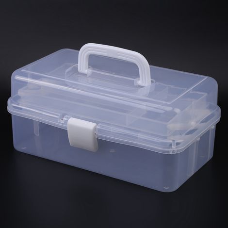 Boîte de rangement pliable en plastique, 3 niveaux, organisateur d'outils avec poignée, transparente, boîte de stockage empilable à couvercle, pour atelier et maison (1/5)