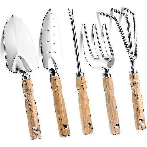 Ensemble de 5 outils de jardin en acier inoxydable pour le jardinage et la plantation. (1/5)