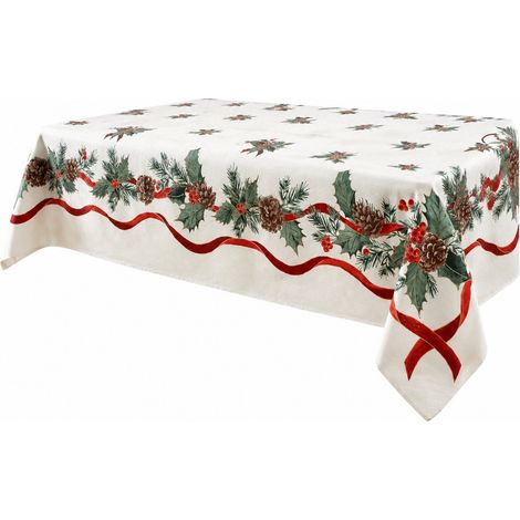 Nappe de Noël rectangulaire en polyester imperméable rouge décorative pour les fêtes, 70 x 70 cm - 3 (1/4)