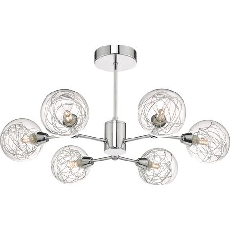 DAR TYKA - Plafonnier semi-affleurant chrome poli et verre, 6x G9 (1/5)