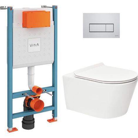 Vitra  Pacchetto per WC Bati-support V-Fix Core + WC SAT Brevis senza flangia + placca cromata lucida (V-FixBrevis-8)