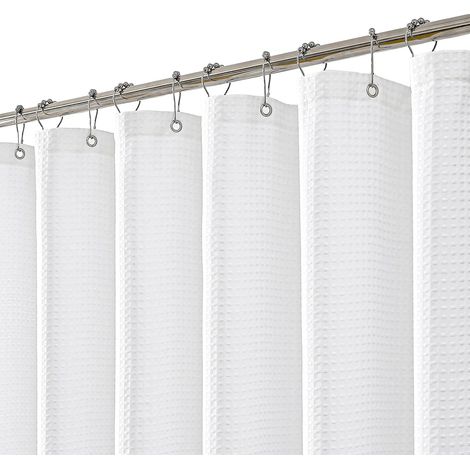 Rideau de Douche Blanc, Anti Moisissure Waffle Tissu Texturé Lourd Rideaux avec 12 Crochets, 180 x 200cm Imperméables Drap de Douche en Tissu Lesté pour Salle de Bain, Baignoire (1/5)