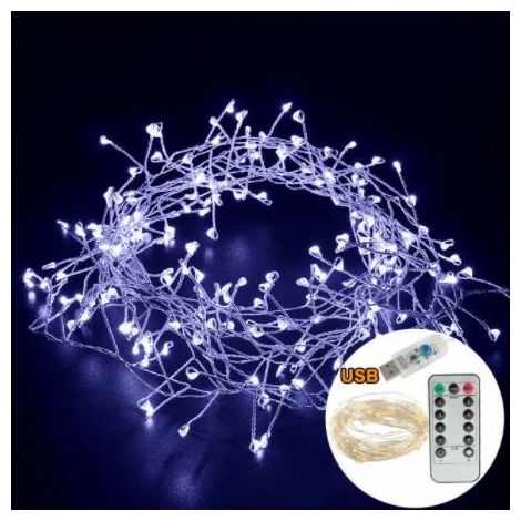 Guirlande lumineuse extérieure étanche LED Firecracker Fairy Light 8 Modes Arbre de Noël Maison Fête Vacances Jardin Décor USB Guirlande (5 m200 leds,blanc froid) (1/5)