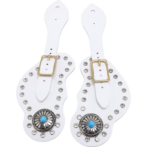 Ensemble de 2 sangles d'éperons en cuir artificiel ornées de strass, porte-éperons réglable pour cowboys, blanc (1/5)