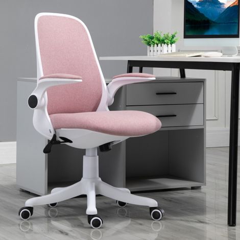 Chaise de bureau ergonomique hauteur réglable velours, 62,5 x 60 x 94-104 cm, blanc rose (1/4)