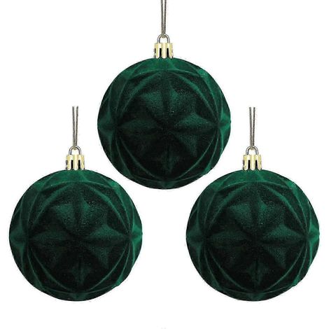 Boules de Noël en velours (lot de 3), décorations de sapin de Noël floquées, boules en plastique, ornements décoratifs à suspendre pour Noël (1/5)