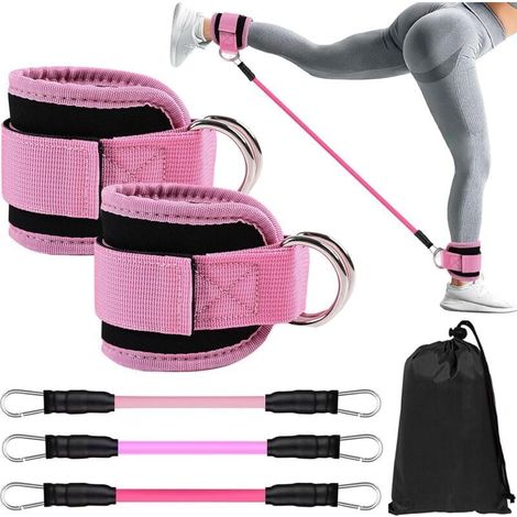 Lot de sangles de cheville, anneaux en D, bandes de résistance, sangles de cheville réglables, sangles de cheville pour femmes et hommes, sangle de pied, entraînement des jambes et muscles fessiers (1/5)