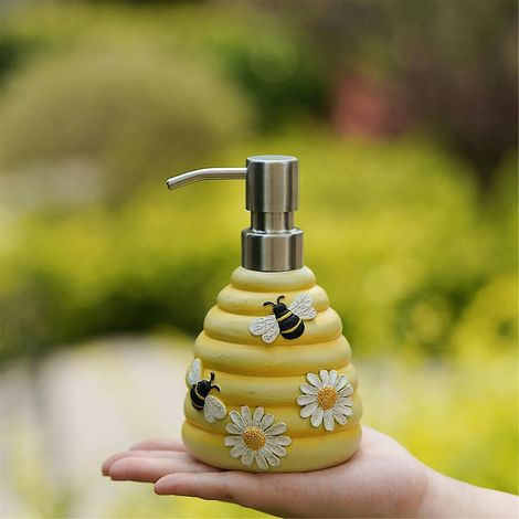 Distributeur de savon décoratif en forme d'abeille, pompe manuelle rechargeable, contenant pour shampoing et lotion, original (1/5)